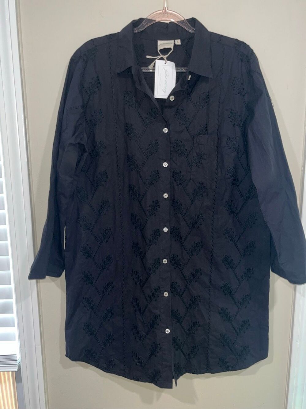 NWT Julia Amory Black Embroidered Swizzle Tunic Shirtdress Large